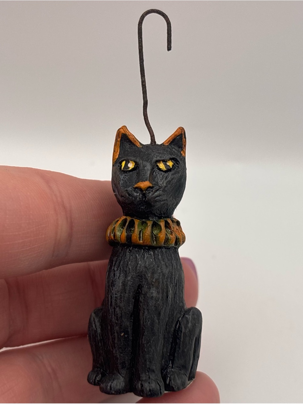 Vintage Halloween Ornament, Black Cat with Ruffled Collar, Salem Collection